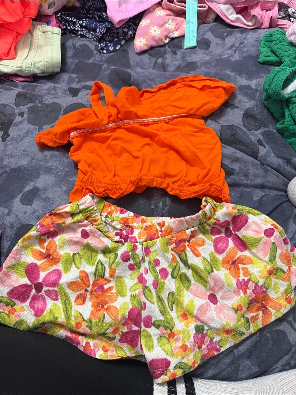 Mayoral Orange Crop Tank with Floral Print Shorts
